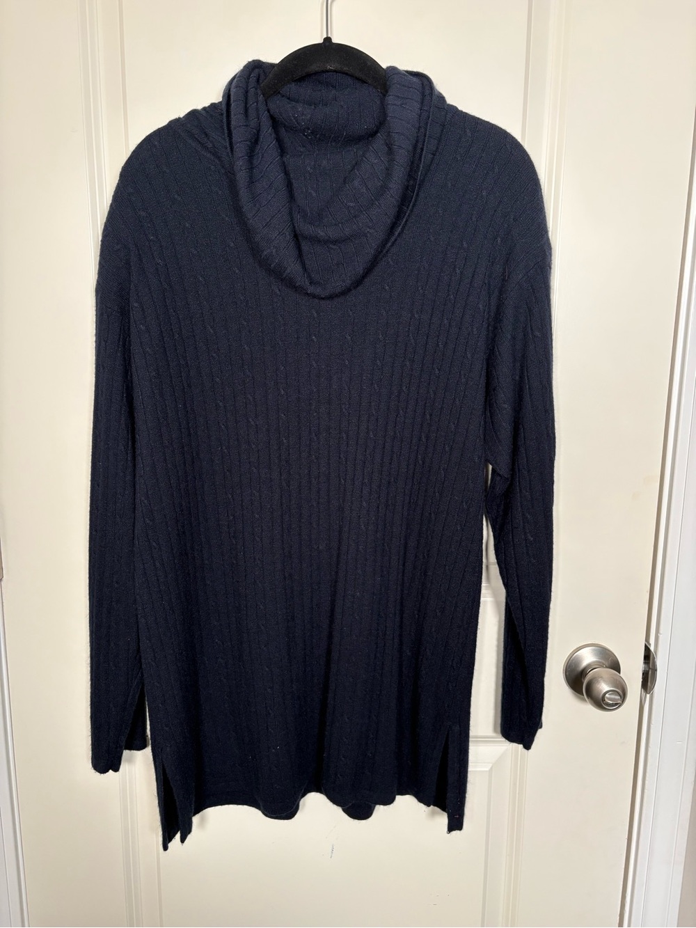 Westport Navy Ribbed Cowl-Neck Tunic Sweater